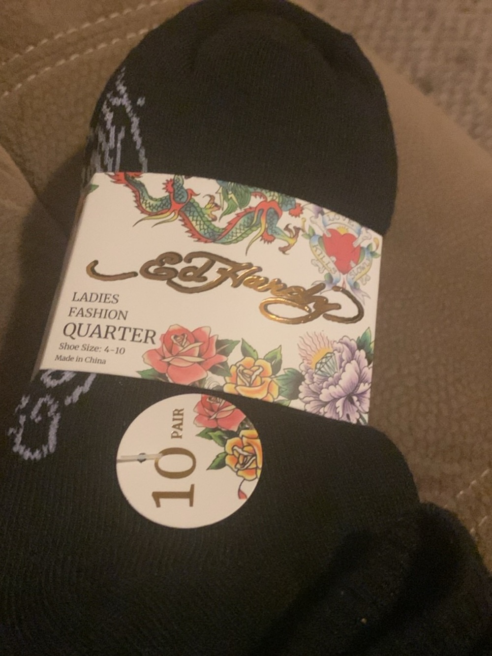 Ed Hardy Black Athletic Quarter Socks - Pack of 10